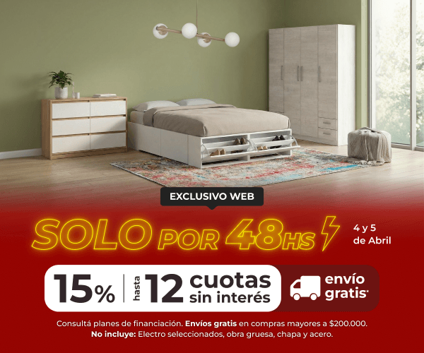 Solo por 48hs - 4 y 5 de abril - 15% y hasta 12 cuotas sin interés.